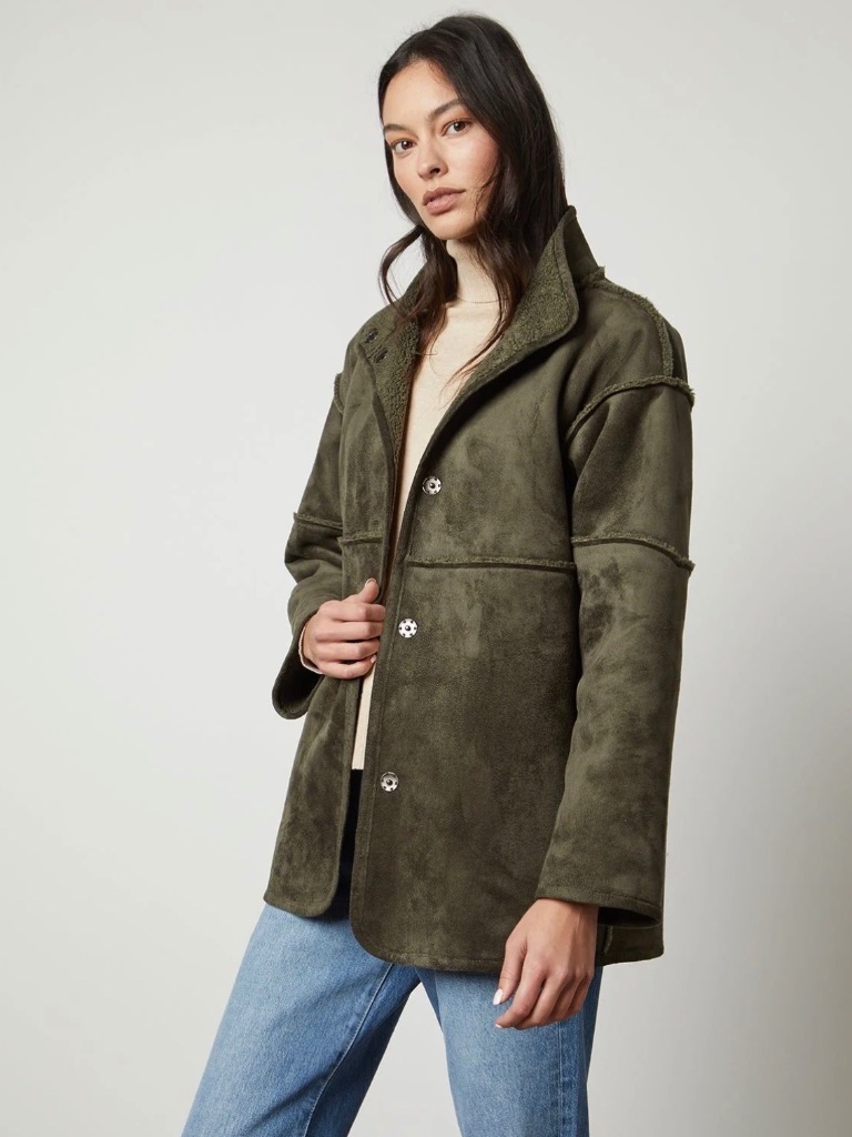 Velvet By Graham & Spencer Shona Sherpa Reversible Jacket In Army